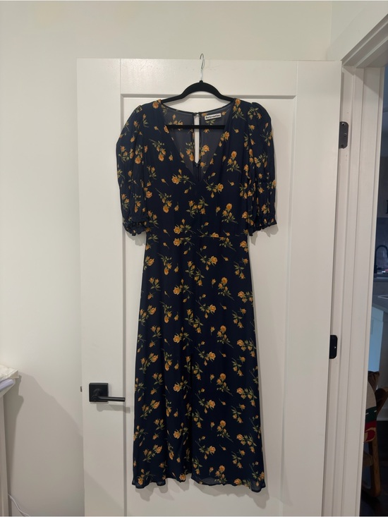 Reformation Dresses & Skirts - Reformation Navy Midi Dress with Yellow Floral Print